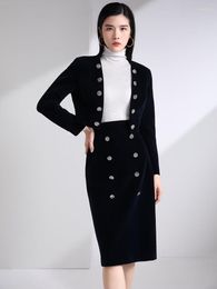 Work Dresses Designer Autumn Women's 2 Piece Set High Quality Long Sleeve Coat Tops Casual Skirt Vintage Elegant Chic Party Velvet Suit