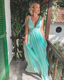 Bridesmaid Dress Mint Green Sexy Deep V Neck Boho Bridemaid Dresses Low Back Beach Wedding Party Maid Of Honour Custom Made