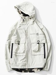 Men's Jackets 2023 Spring Multi-Pockets Men Windbreaker Cargo Jacket Camouflage Patchwork Hooded Casual Zipper Coat Plus Size