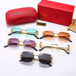 Neue Herren-Designer-Brille, Sonnenbrillenrahmen, C, randlos, quadratisch, Metallbügel, Linsenmaterial, für Herren und Damen, lässig, übergroße Sonnenbrille, Federscharnier mit Boxfarben, Brillen