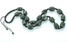 Pendant Necklaces Natural Hetian Jade 18 Bead Necklace/Hand-carved Maitreya Buddha Head Semi-precious Necklace Statue