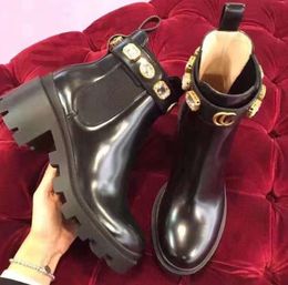 Martin short women boots 100% cowhide Belt buckle Metal Shoes Classic Thick heels Leather designer shoe High heeled Fashion Diamond wear-resistant
