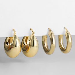 Hoop Huggie Smooth Round Chunky Earrings for Women Girls Gold Plated Wide Thick Geometric Metal Statement Vintage Jewellery Gift 230424