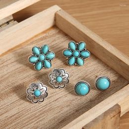 Stud Earrings 3 Pairs Vintage Boho Turquoise For Women Retro Style Round Oval Paper Card Set 2023 Fashion Jewellery