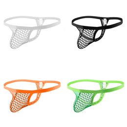 Men's Sexy Underwear Bulge Pouch Thong See Through Fishnet Mesh Front Bikini G String T Back Panties Male Exotic Lingerie