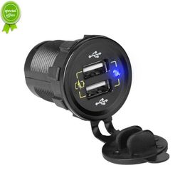 New DIY QC3.0 Dual USB Car Charger Quick Charge Waterproof 36W USB Fast Charger Power Outlet for Marine Boat Motorcycle Truck