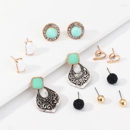 Stud Earrings 6pair Vintage Turquoise Set For Women Ethic Crystal Geometric Round Heart Ball Small Earring Fashion Jewelry Gift