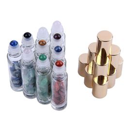 Packing Bottles Wholesale 10Ml Natural Stones Ssential Oil Gemstone Roller Ball Clear Glass Healing Crystal Chips 10 Colors Drop Deliv Dhb3T