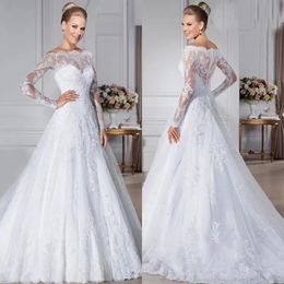 2023 Wedding Dress Bridal Gowns Bateau Neckline Sheer Long Sleeve Princess Blush A Line Beach robes de mariee