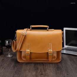 Briefcases LAOKSI Business Men Bag Double Belt Decor Brand OL Leather Briefcase Lawyer Doucument Maletines Para Hombres