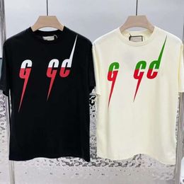 Colourful GU Letter Lighing Designer Cute Shirts Couple Short Sleeve Quality Cotton Mens Womens Wear Wholesale Price 10% Off for 2 Pieces