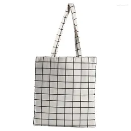 Shopping Bags Fashion Women Canvas Plaid Eco Reusable Tote Bag Shoulder Black White