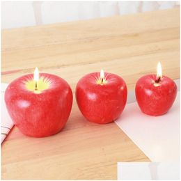 Candles S/M/L Red Apple Candle With Box Fruit Shape Scented Lamp Birthday Gift Christmas Party Home Decoration Wholesale Drop Delivery Dhjmx