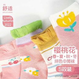 Kids Socks Princess girls Ruffle soft cotton socks lovely Cherry blossom Embroidery socks Polychromatic spring autumn kids warm strip socks R231125
