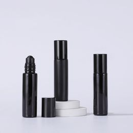 Fast Delivery 768pcs/lot 10ml Black Rollerl Bottle With Black Glass Bead Or Steel Ball And Black Plastic Cap