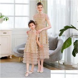 Family Matching Outfits Ethnic Clothing Parenting Dress Mother Daughter Cheongsam Thick Cake Evening Gowns China Long Chinese Dresse Dhkqa