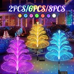 Lawn Lamps Solar Fibre optic Christmas lights LED Outdoor Waterproof Xmas Decor Jellyfish lights For Yard Garden Patio Lawn Stake Lights Q231125