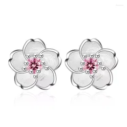 Stud Earrings Cherry Flower Blossoms Crystal Silver Colour Ear Studs Women's Fine Jewellery Mother's Day Birthday Gift