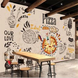 Wallpapers Custom Pizza Wall Paper 3DWall Mural Wallpaper 3D Snack Bar Burgers Western Fast Restaurant Background Industrial Decor