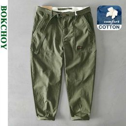 Men's Pants Autumn Winter New Pure Cotton Men Cargo Pants Korean Style Male Casual Loose Belt Mid Waist Slim Fit Pencil Trouser GAZ329 Z378 zln231125