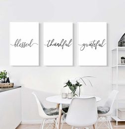 Minimalist Thankful Blessed Term Wall Art Canvas Poster Print Quotes letters Grateful Life Painting Pictures For Living Room Home 3944349