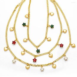Chains FLOLA Exquisite Mini Red Star Necklaces For Women Polish Gold Plated Heart Choker CZ Crystal Jewelry Gifts Nkeb676