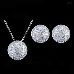 Necklace Earrings Set Top Sale Brazil CZ Crystal Joyeria Women Cubic Zircon Silver Color Pizza & Bague For Party