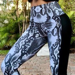 Women's Leggings RosEvans Snakeskin Pattern Patchwork Women Tummy Control Yoga Pants High Waist Seamless Push Up Sport Gym