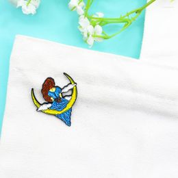 Brooches Girl In Blue Dress Enamel Brooch A Woman With Long Hair Moon Boat Lapel Pin Backpack Skirt Badge Jewellery Accessories