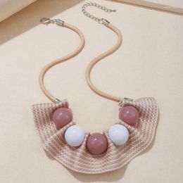 Pendant Necklaces Cute Brief Fabric Necklace For Women Candy Color Acrylic Beads Pendants Rope Chain Handmade Fashion Jewelry