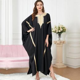 Ethnic Clothing O-neck Islamic Robe Kaftan Loose Batwing Sleeve Muslim Dress Abaya Women Lace Ribbon Black Caftan