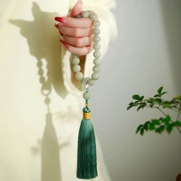 Beaded Green Jade Stone 12mm Beads Tassel Bracelet Necklace Tibetan Buddhist Mala Buddha Charm Rosary Yoga Men Woman Jewellery 230424