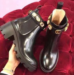 Martin short women boots 100% cowhide Belt buckle Metal Shoes Classic Thick heels Leather designer shoe High heeled Fashion Diamond High quality shoes VBGT