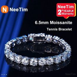 Beaded NeeTim 65mm Tennis Bracelet for Women Men 925 Sterling Silver Plated White Gold Sparkling Diamond Bracelets Jewelry 230424