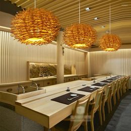 Pendant Lamps Nordic Handmade Rattan Wicker Wood Bird Nest Lamp Creative El Restaurant Cafe Living Room Suspension Lighting