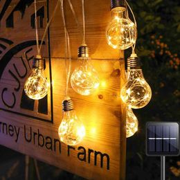 Lawn Lamps Solar LED Fairy String Lights Christmas Garland Outdoor Decoration Light Bulb IP65 Waterproof Wedding Lamp For Furniture Garden Q231125
