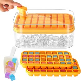 One-button Press Type Ice Cube Maker Mold Ice Storage Boxes with Lid Ice Tray Coffee Beer DIY Household Kitchen Bar Accessories