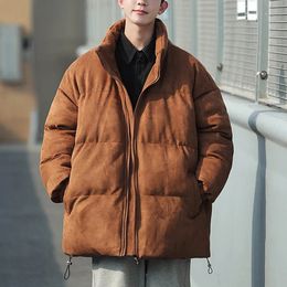 Men's Down Parkas Korean Fashion Mens Suede Cotton Padded Jacket Thicken Velvet Warm Bread Coat Winter Clothes Man Luxury Clothing 2023 Men 231124