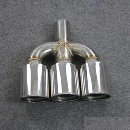 Exhaust Pipe 1 Piece Parts Accessories Three-Out Outlet 76 89Mm Car Styling 304 Stainless Steel Muffler Tip Nozzles Drop Delivery Auto Otfbe