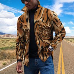 Men's Jackets 2023 Trend Men's Spring Autumn And Winter Fashion Leisure Leopard 3D Digital Print Polo Button Jacket