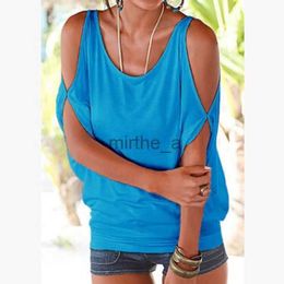 Casual Women's T-shirt Tshirts Summer Women Short Sleeved Loose Candy Colour Batwing Open Cold Shoulder Top Fashion Clothing TeesSHS7