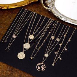 Pendant Necklaces Bohemia Multilayer Moon Star Gold Color For Women Map Coin Necklace 2023 Fashion Jewelry Party Gift