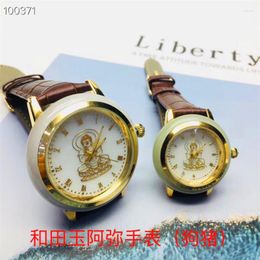 Wristwatches 2023 Watch Men Quartz Jade Woman Watches Embossed Buddhist Couple Wristwatch Top Fashion Lovers Man Clock