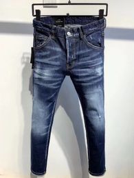 New Men Jeans Hole Light Blue Dark Grey Italy Brand Man Long Pants Trousers Streetwear denim Skinny Slim Straight Biker Jean for D2 Top quality 28-38 Size 9811