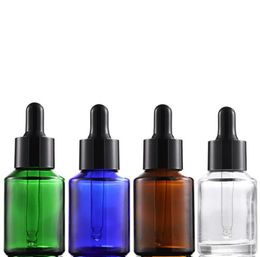 Empty Amber Blue Glass Dropper Bottle 30ml Essential Oil Dropper Vial E liquid Cosmetic Refillable Bottle With Black Lid