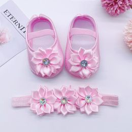 First Walkers Spring And Autumn Baby Fashion Princess Shoes Casual Girl's Soft Sole Comfortable Walking Hairband Set