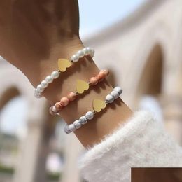 Charm Bracelets Charm Bracelets New Trendy Shell Heart Bracelet Women Classic Handmade Stone For Jewelry Gift R231024 Drop Delivery Je Dhkyc