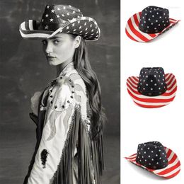 Berets Men Women Straw Western Cowboy Hats Wide Brim Sunhat USA National Flag Pattern Summer Sombrero Travel Sunbonnet Outdoor Size L