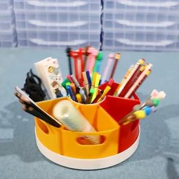 Storage Bottles Rotating Desk Organiser 6 Compartments Desktop Art Supply Pen Rotatable Makeup For Office Home