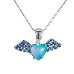 Pendant Necklaces Boho Female Small Angel Heart Pendants Rose Gold Color Wedding For Women Vintage Blue White Opal Necklace